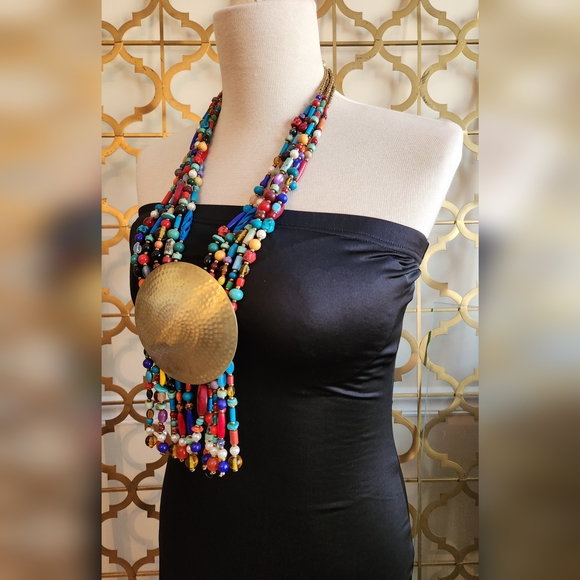 Colorful Beaded Statement Necklace with Bold Medallion 😍 - Picture 13 of 17